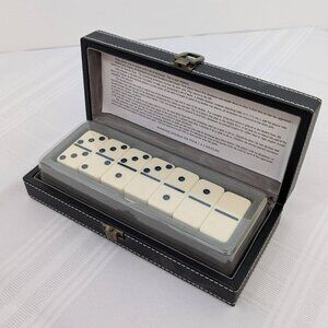 Bombay Company Tivoli Dominoes set - black leather stitched case - unused